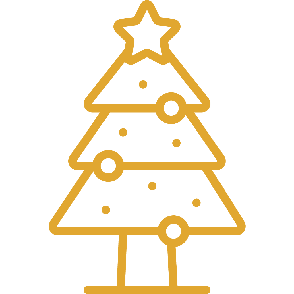 Gezeichnete Darstellung eines Weihnachtsbaums in Gold.